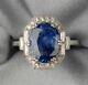 Art Déco 3.20ct Blue Oval Cut Diamond 925 Silver Engagement Vintage Antique Ring