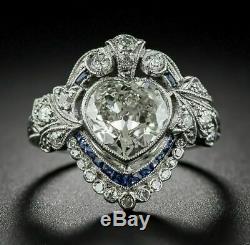 Art Déco 4,00 Ct Coeur Diamant Taille Vintage Bague De Fiançailles En Or Blanc 14k Terminer