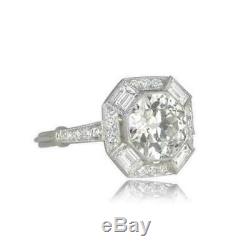 Art Déco Vintage Bague De Fiançailles De Mariage 2.3ct Emerald Cut Diamant 14k Or Sur