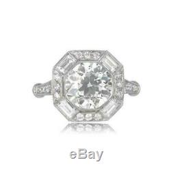 Art Déco Vintage Bague De Fiançailles De Mariage 2.3ct Emerald Cut Diamant 14k Or Sur