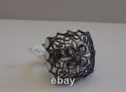 BAGUE DE DESIGN VINTAGE Avec. 25 CT D'ACCENTS ET ÉMAIL BLANC / TAILLE 5-9 / ARGENT STERLING