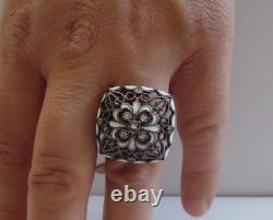 BAGUE DE DESIGN VINTAGE Avec. 25 CT D'ACCENTS ET ÉMAIL BLANC / TAILLE 5-9 / ARGENT STERLING