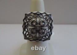 BAGUE DE DESIGN VINTAGE Avec. 25 CT D'ACCENTS ET ÉMAIL BLANC / TAILLE 5-9 / ARGENT STERLING