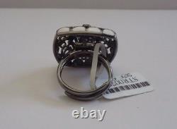 BAGUE DE DESIGN VINTAGE Avec. 25 CT D'ACCENTS ET ÉMAIL BLANC / TAILLE 5-9 / ARGENT STERLING