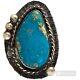 Bague En Argent Sterling Vintage Navajo Pilot Mountain Turquoise Expressive Ancienne Taille 7