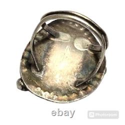 BAGUE EN ARGENT STERLING VINTAGE NAVAJO PILOT MOUNTAIN TURQUOISE EXPRESSIVE ANCIENNE taille 7