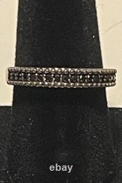 BAGUE VINTAGE EN ARGENT STERLING AVEC PIERRES NOIRES - TAILLE 8 - ÉTERNITÉ 3/4