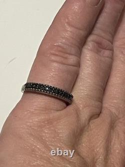 BAGUE VINTAGE EN ARGENT STERLING AVEC PIERRES NOIRES - TAILLE 8 - ÉTERNITÉ 3/4