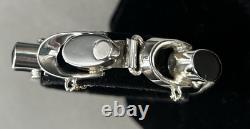 BRACELET CHAÎNE LOURDE VINTAGE en Argent Sterling et Onyx TAXCO 6.5 55.6G