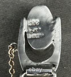 BRACELET CHAÎNE LOURDE VINTAGE en Argent Sterling et Onyx TAXCO 6.5 55.6G