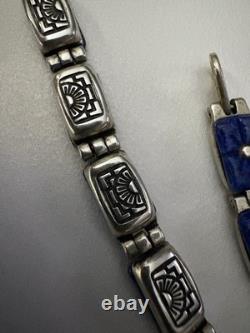 BRACELET RÉVERSIBLE RARE EN ARGENT STERLING 925 AVEC LAPIS LAZULI GRAVÉ À LA MAIN 8