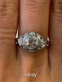 Bague Art Déco Vintage 14k Or Blanc Sur Engagement & Wedding Ring 2ct Diamond