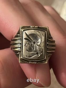 Bague Centurion en argent sterling 925 vintage et or 10 carats avec intaille sculptée, taille 9.5