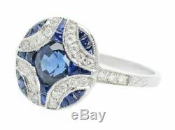 Bague De Fiançailles De Mariage Vintage Sapphire 2.3ct Diamant Rond En Or Blanc 14k Plus