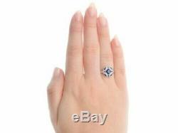 Bague De Fiançailles De Mariage Vintage Sapphire 2.3ct Diamant Rond En Or Blanc 14k Plus
