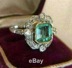 Bague De Fiançailles Vintage Art Deco 2.0ct Green Asscher Diamond 14k White Gold Over