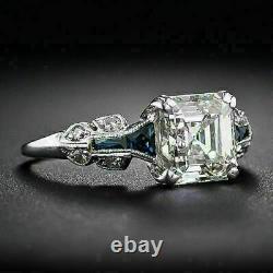 Bague De Mariage Art Déco Vintage Bague De Mariage 14k Or Blanc Over 3ct Asscher Diamond