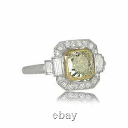 Bague De Mariage Art Déco Vintage Wedding Ring 2 Ct Yellow Diamond 14k White Gold Over