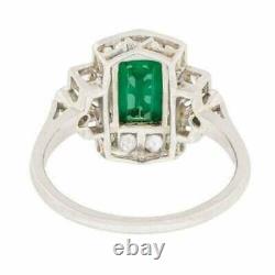 Bague De Mariage De Fiançailles Vintage Art Déco 2ct Emerald Diamond 14k Or Blanc Plus