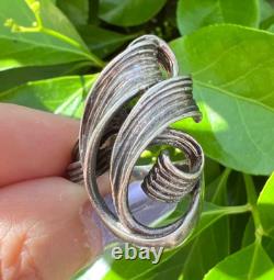 Bague Étirée en Argent Sterling 925 avec Design de Croissant Tourbillonnant Artistique Vintage