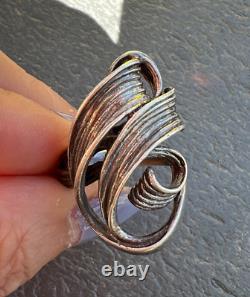 Bague Étirée en Argent Sterling 925 avec Design de Croissant Tourbillonnant Artistique Vintage