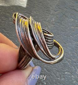 Bague Étirée en Argent Sterling 925 avec Design de Croissant Tourbillonnant Artistique Vintage
