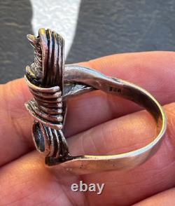 Bague Étirée en Argent Sterling 925 avec Design de Croissant Tourbillonnant Artistique Vintage