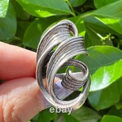 Bague Étirée en Argent Sterling 925 avec Design de Croissant Tourbillonnant Artistique Vintage