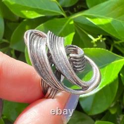 Bague Étirée en Argent Sterling 925 avec Design de Croissant Tourbillonnant Artistique Vintage
