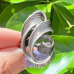 Bague Étirée en Argent Sterling 925 avec Design de Croissant Tourbillonnant Artistique Vintage
