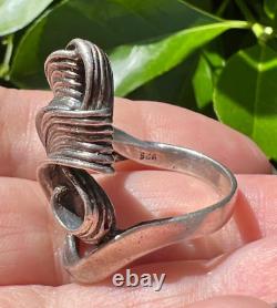 Bague Étirée en Argent Sterling 925 avec Design de Croissant Tourbillonnant Artistique Vintage