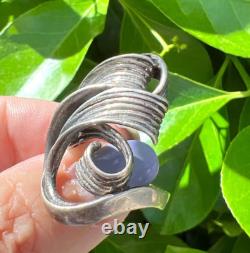 Bague Étirée en Argent Sterling 925 avec Design de Croissant Tourbillonnant Artistique Vintage