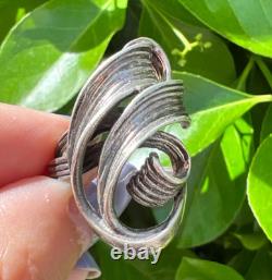 Bague Étirée en Argent Sterling 925 avec Design de Croissant Tourbillonnant Artistique Vintage