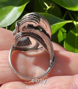 Bague Étirée en Argent Sterling 925 avec Design de Croissant Tourbillonnant Artistique Vintage