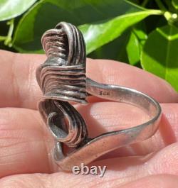 Bague Étirée en Argent Sterling 925 avec Design de Croissant Tourbillonnant Artistique Vintage