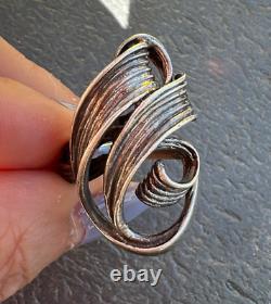 Bague Étirée en Argent Sterling 925 avec Design de Croissant Tourbillonnant Artistique Vintage
