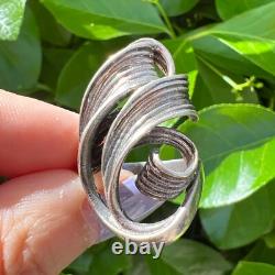 Bague Étirée en Argent Sterling 925 avec Design de Croissant Tourbillonnant Artistique Vintage