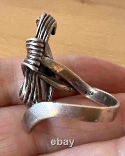 Bague Étirée en Argent Sterling 925 avec Design de Croissant Tourbillonnant Artistique Vintage