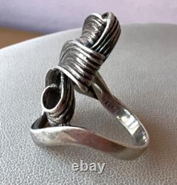 Bague Étirée en Argent Sterling 925 avec Design de Croissant Tourbillonnant Artistique Vintage