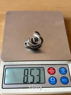 Bague Étirée en Argent Sterling 925 avec Design de Croissant Tourbillonnant Artistique Vintage