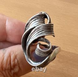 Bague Étirée en Argent Sterling 925 avec Design de Croissant Tourbillonnant Artistique Vintage