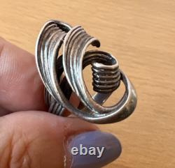Bague Étirée en Argent Sterling 925 avec Design de Croissant Tourbillonnant Artistique Vintage