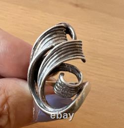 Bague Étirée en Argent Sterling 925 avec Design de Croissant Tourbillonnant Artistique Vintage