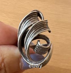 Bague Étirée en Argent Sterling 925 avec Design de Croissant Tourbillonnant Artistique Vintage