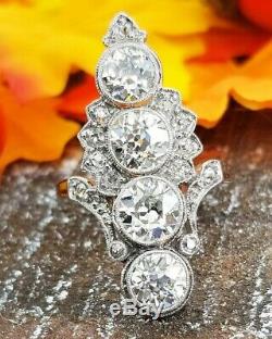 Bague Fin Rétro Vintage Antique Engagement Ring 4 Ct Diamant Or Blanc 14k Plus