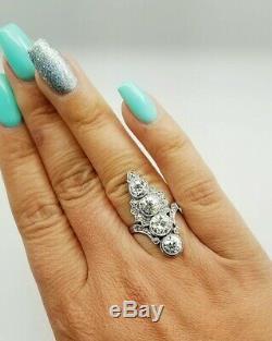Bague Fin Rétro Vintage Antique Engagement Ring 4 Ct Diamant Or Blanc 14k Plus
