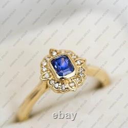 Bague Halo en Saphir, Bague Vintage en Argent Sterling 925, Plaquée Or
