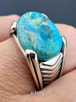 Bague chevalière ovale pour homme en argent sterling 925 massif véritable turquoise bleue authentique