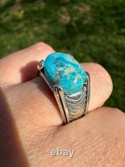 Bague chevalière ovale pour homme en argent sterling 925 massif véritable turquoise bleue authentique