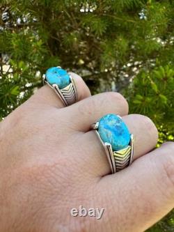 Bague chevalière ovale pour homme en argent sterling 925 massif véritable turquoise bleue authentique